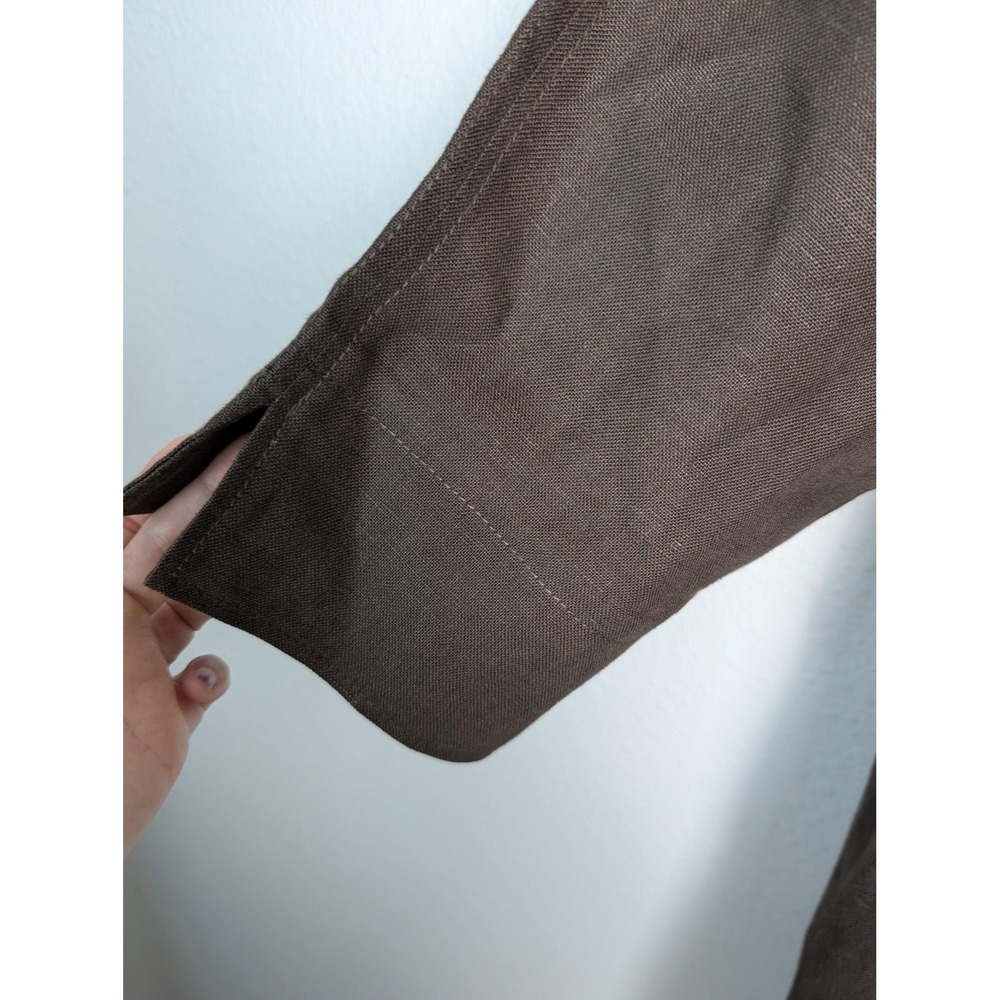 Talbots Coat Womens XL Brown Linen Overcoat Collarless Pockets Unlined - Picture 6 of 9